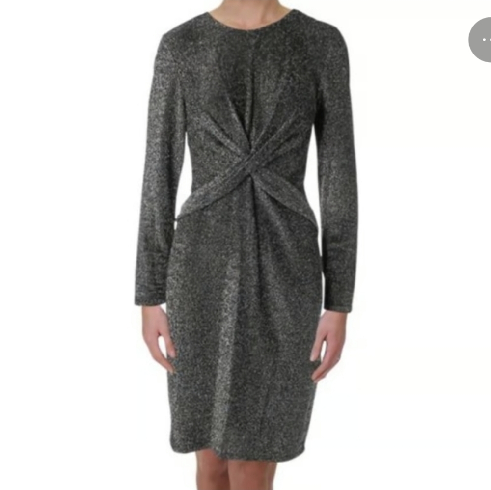 Michael Kors Long-sleeve Twist Waist Metallic Dress Size Small - Picture 4 of 5